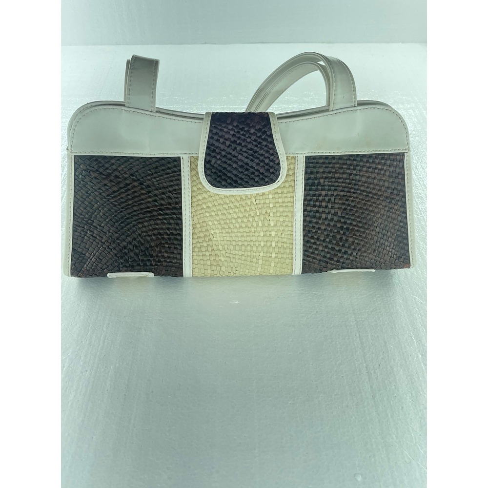 Woven Straw Satchel Bag Top Handle Purse Neutral‎ Colorblock Small